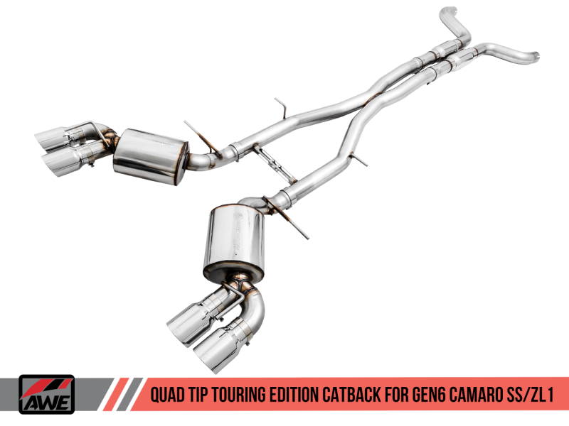 AWE Tuning 16-19 Chevy Camaro SS Non-Res Cat-Back Exhaust -Touring Edition (Quad Chrome Silver Tips) 3020-42068 Main Image