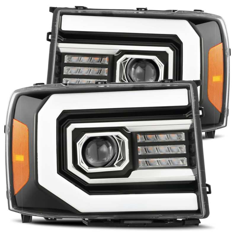 AlphaRex 07-13 GMC 1500HD PRO-Series Proj Headlights Plank Style Gloss Blk w/Activ Light/Seq Signal 880605 Main Image