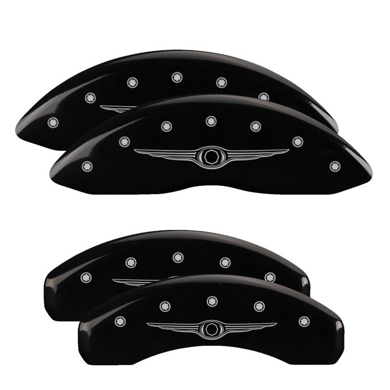 MGP 4 Caliper Covers Engraved Front & Rear Style 1/Chrysler Wing Black finish silver ch 32009SCW1BK Main Image