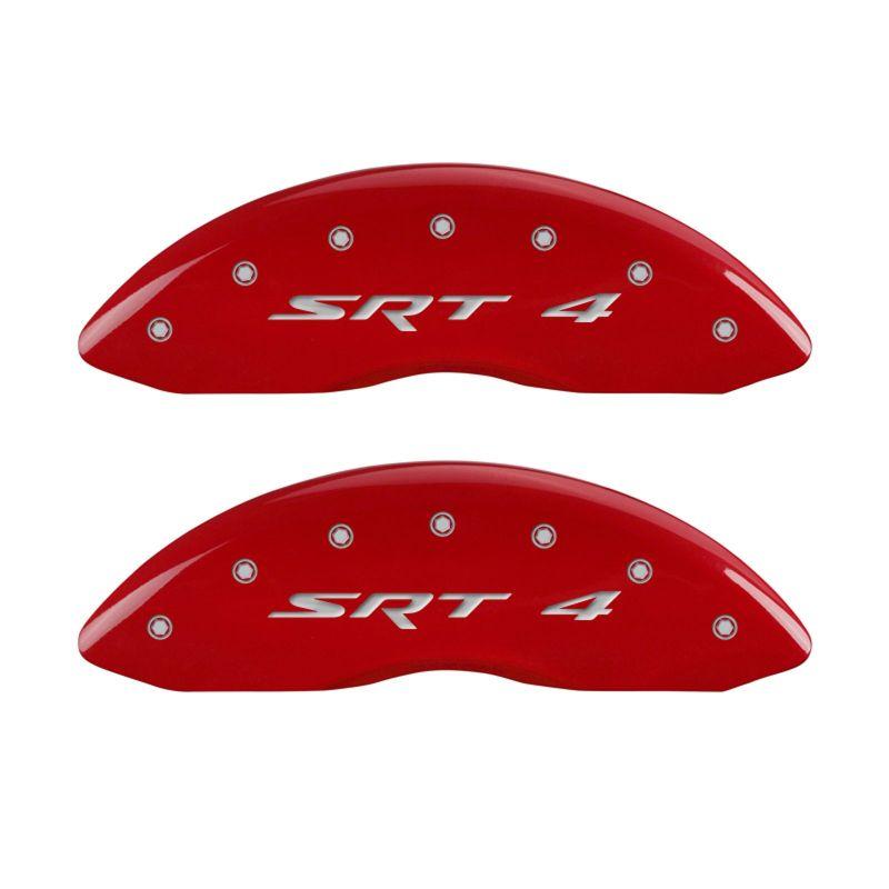 MGP Front set 2 Caliper Covers Engraved Front SRT4 Red finish silver ch 12002FSR4RD Main Image