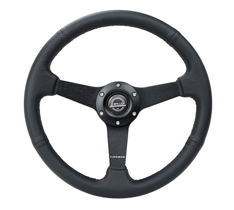 NRG Sport Steering Wheel (350mm / 1.5in Deep) Black Leather Black Stitch w/Matte Black Solid Spokes RST-037MB-PR