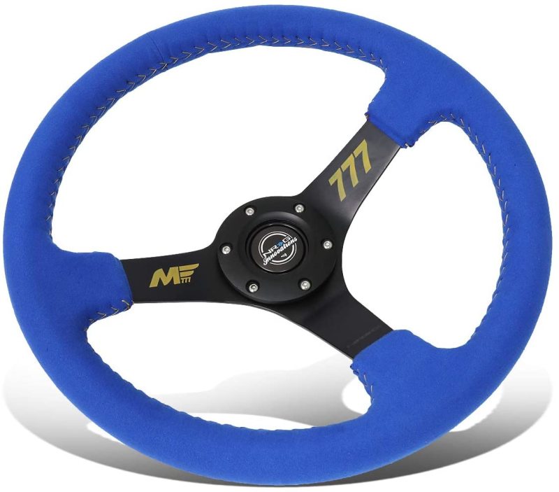 NRG Reinforced Steering Wheel (350mm / 3in. Deep) Blue Alcantara w/ Yellow Baseball stitching RST-036MB-A-MF2