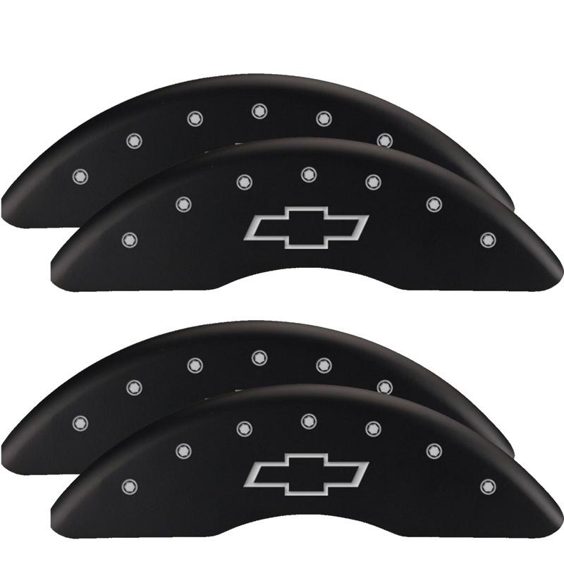 MGP 4 Caliper Covers Engraved Front & Rear Bowtie Black finish silver ch 14214SBOWBK Main Image