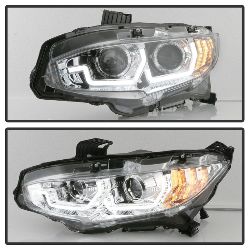 Spyder 16-18 Honda Civic 4Dr w/LED Seq Turn Sig Lights Proj Headlight - Chrome - PRO-YD-HC16-SEQ-C 5086082