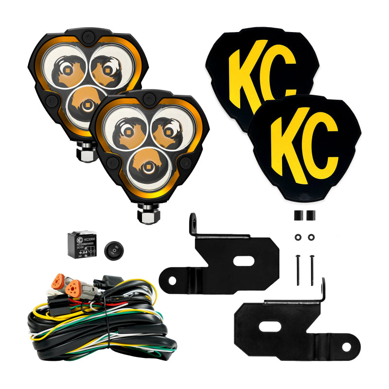 KC HiLiTES FLEX ERA 3 Vehicle Light System Kit Jeep JL/JT Spot Beam and A-Pillar Bracket 97128