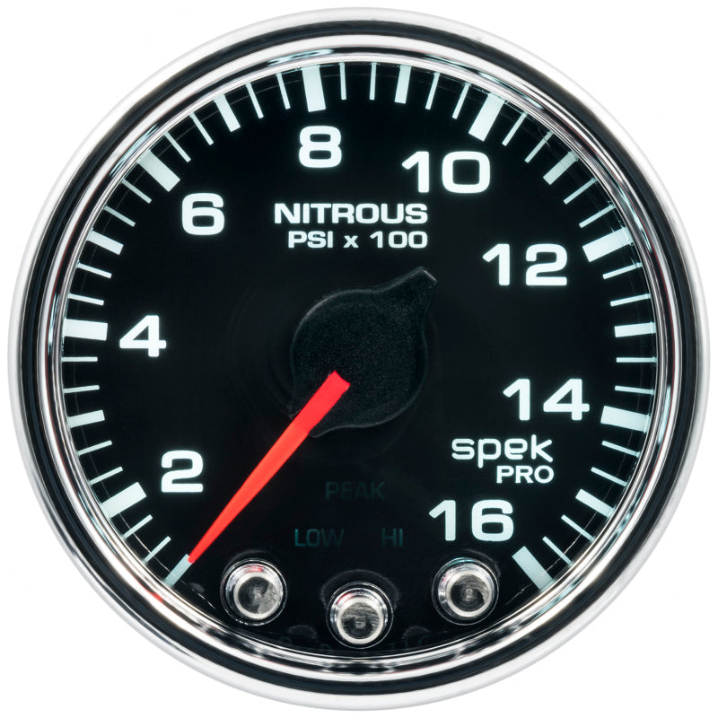 Autometer Spek-Pro Gauge Nitrous Press 2 1/16in 1600psi Stepper Motor W/Peak & Warn Blk/Chrm P32031