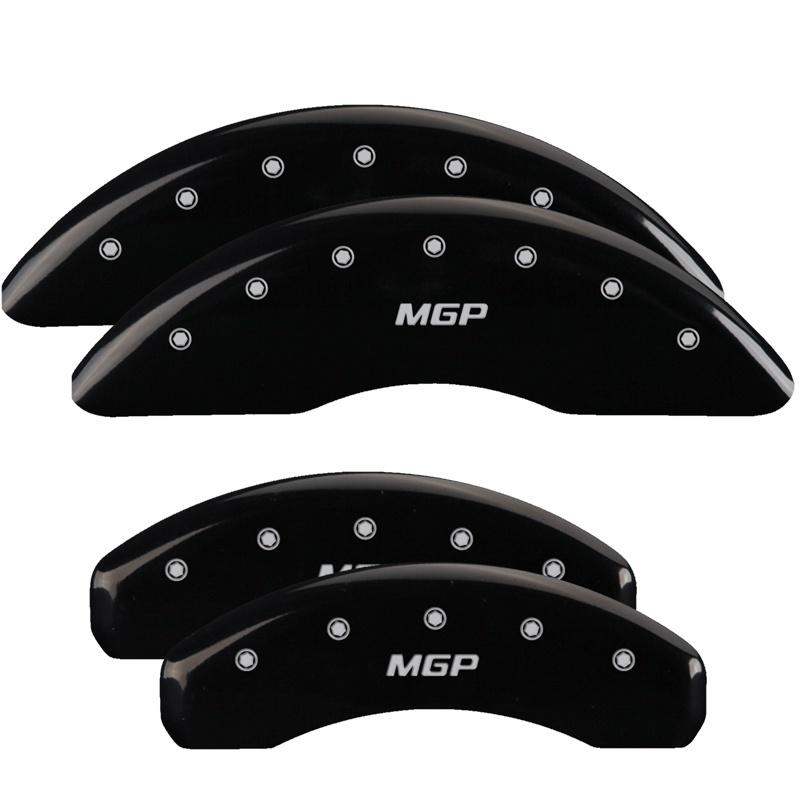 MGP 4 Caliper Covers Engraved Front & Rear MGP Black Finish Silver Char 2018 Nissan Titan XD 17222SMGPBK Main Image