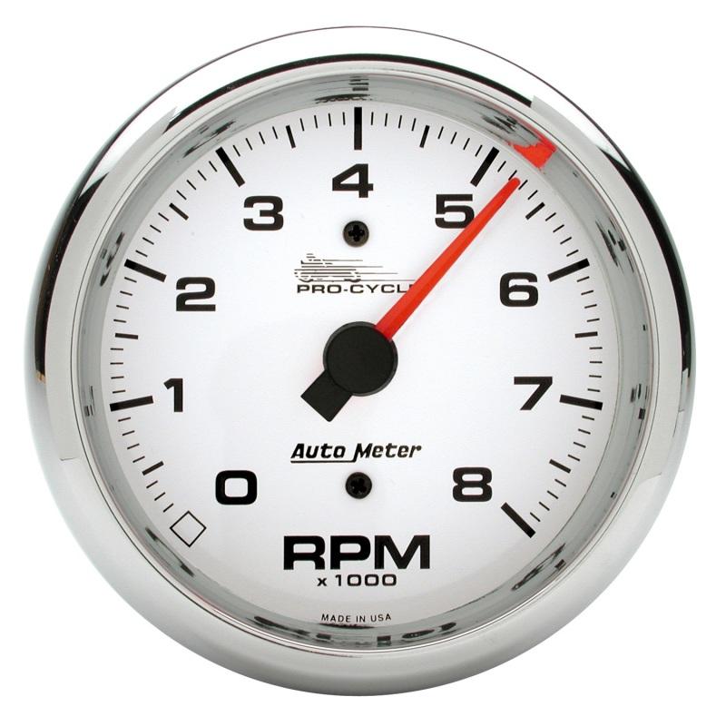 Autometer Pro-Cycle Gauge Tach 3 3/4in 8K Rpm 2&4 Cylinder White 19301 Main Image