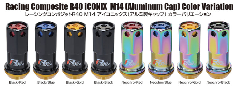 Project Kics 14X1.25 Iconix R40 Lug Nuts - Black w/ Gold Caps - 16+4 WRIA15KA