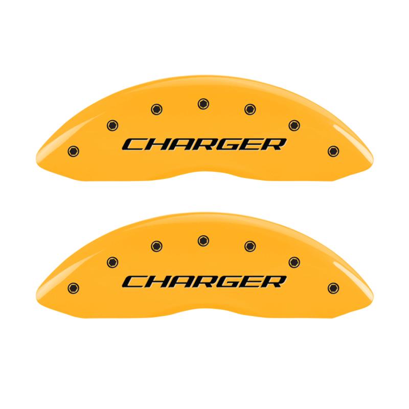 MGP 4 Caliper Covers Engraved Front Charger Engraved Rear RT Yellow finish black ch 12088SCHRYL Main Image