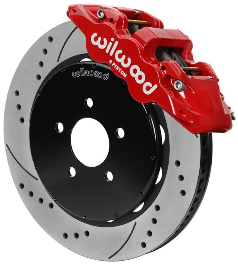 Wilwood AERO6 Front Brake Kit 14.00 Drilled & Slotted 94-04 Ford Mustang Cobra Red w/Lines 140-16403-DR