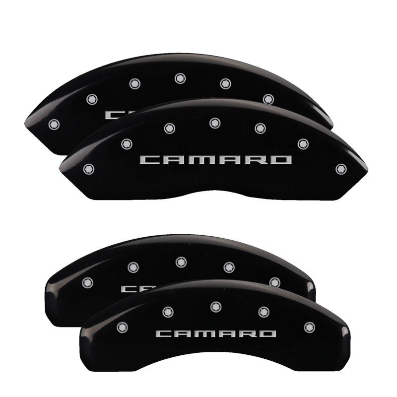 MGP 4 Caliper Covers Engraved Front & Rear Gen 5/Camaro Black finish silver ch 14240SCA5BK Main Image