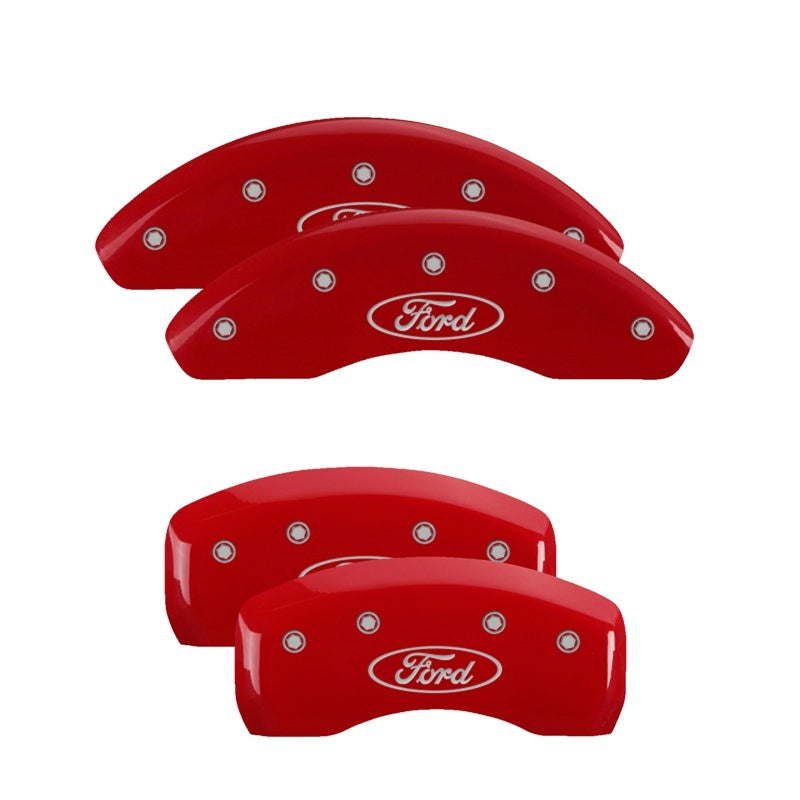 MGP 4 Caliper Covers Engraved Front & Rear Ford Oval Red Finish Silver Char 21 Ford Bronco Sport 10255SFRDRD