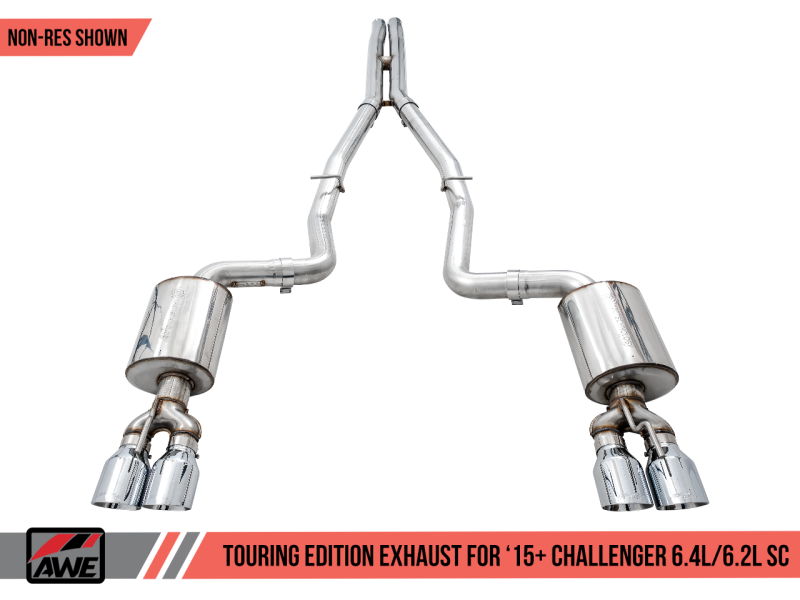 AWE Tuning 2015+ Dodge Challenger 6.4L/6.2L Non-Resonated Touring Edition Exhaust - Quad Silver Tips 3020-42074