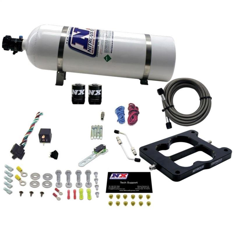 Nitrous Express Q-Jet/Holley Spread Bore Nitrous Kit (50-300HP) w/15lb Bottle 30080-15 Main Image