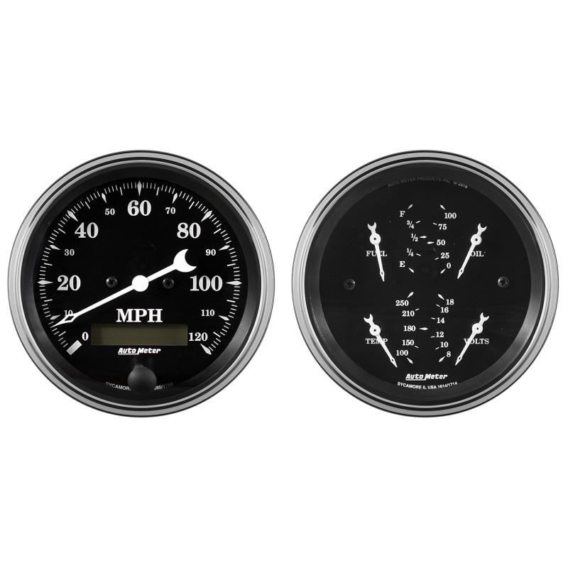 Auto Meter Gauge Kit 2 pc. Quad & Speedometer 3 3/8in Old Tyme Black 1700 Main Image