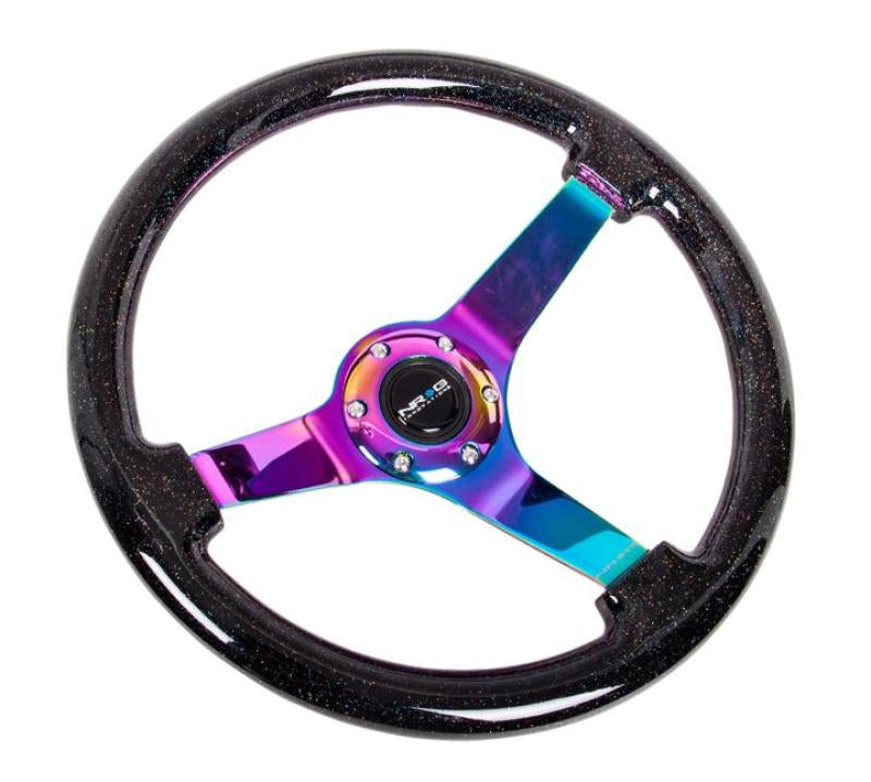 NRG Reinforced Steering Wheel (350mm / 3in Deep) Minty Fresh Wood Grain w/Black 3-Spoke Center RST-036MF-BK