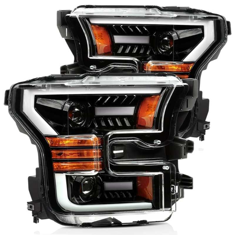 AlphaRex 15-17 Ford F-150 PRO-Series Proj Headlights Plank Style Gloss Blk w/Activ Light/Seq Signal 880158 Main Image