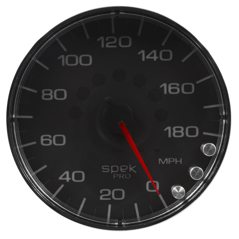 Autometer Spek-Pro Gauge Speedometer 5in 180 Mph Elec. Programmable Black/Chrome P230318