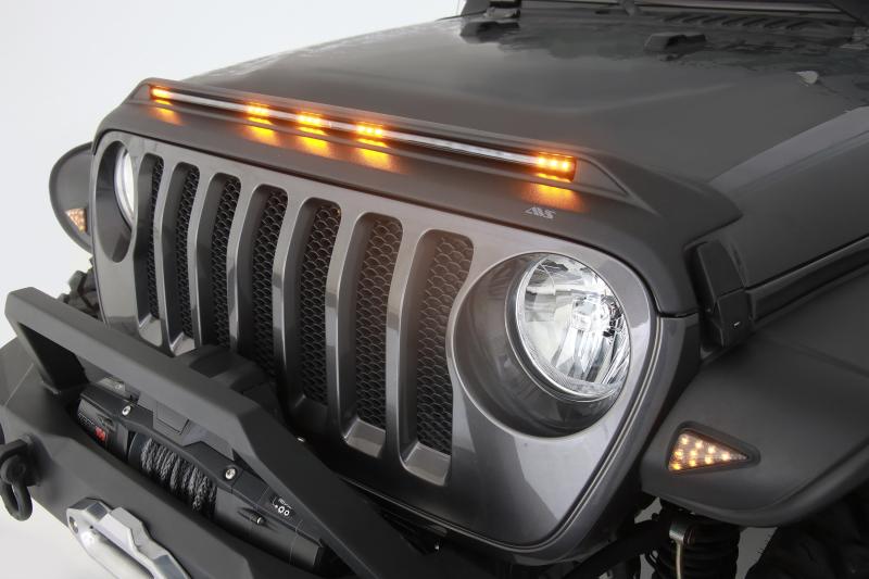 AVS 2018-2019 Jeep Wrangler (JL) Aeroskin Low Profile Hood Shield w/ Lights - Black 753156 Main Image