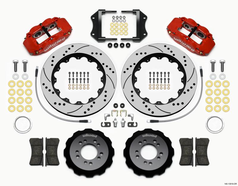 Wilwood Narrow Superlite 6R Front Hat Kit 14.00in Drill Red 2013-Up Ford Focus ST w/ Lines 140-13019-DR Main Image