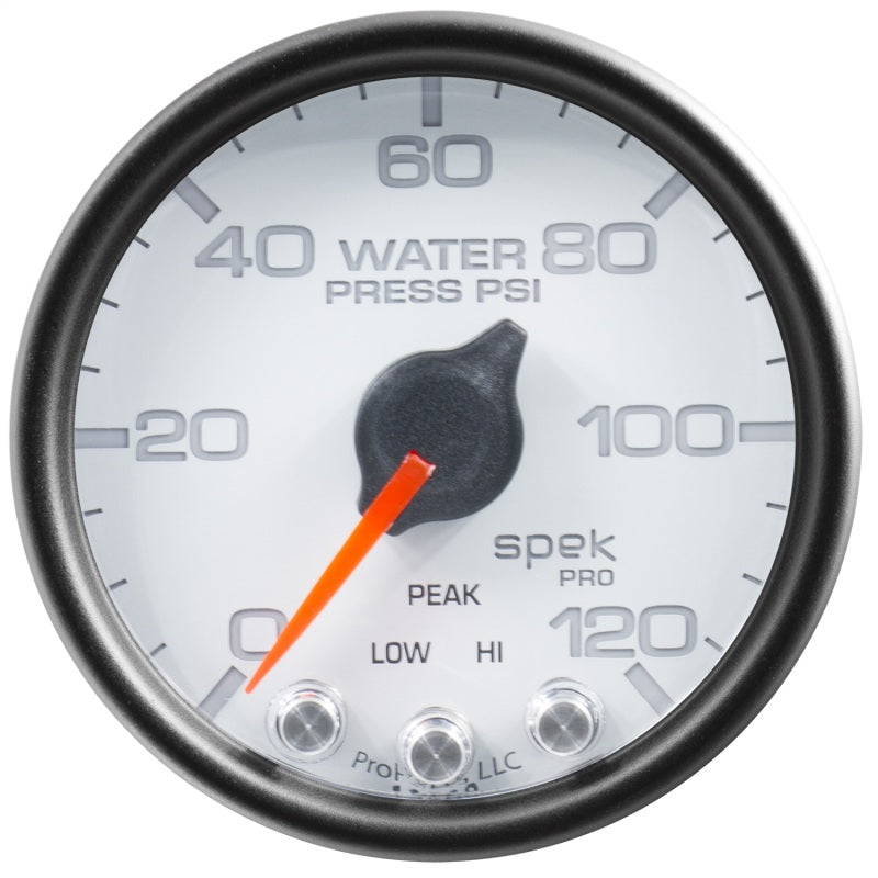 Autometer Spek-Pro Gauge Water Press 2 1/16in 120psi Stepper Motor W/Peak & Warn Wht/Blk P34512