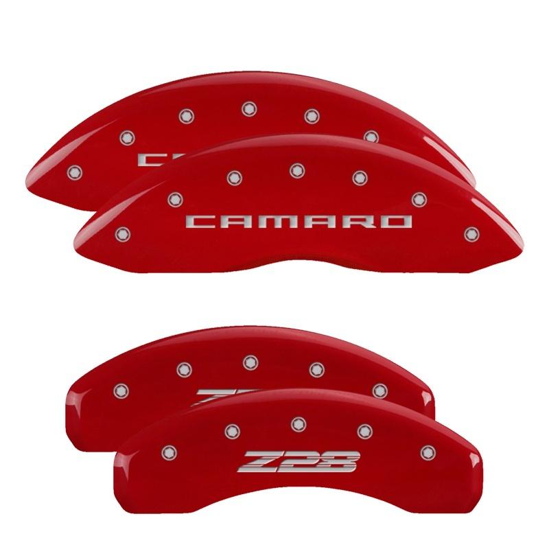 MGP 4 Caliper Covers Engraved Front Gen 5/Camaro Engraved Rear Gen 5/Z28 Red finish silver ch 14036SZ85RD Main Image