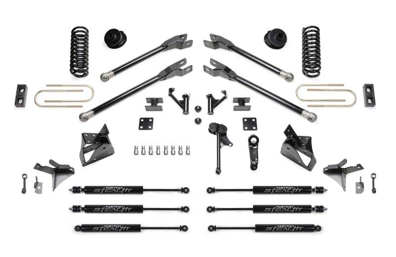 Fabtech 13-18 Ram 3500 4WD 7in 4 Link System w/Dual Front Stealth Shocks & Rear Stealth Shocks K3150M Main Image