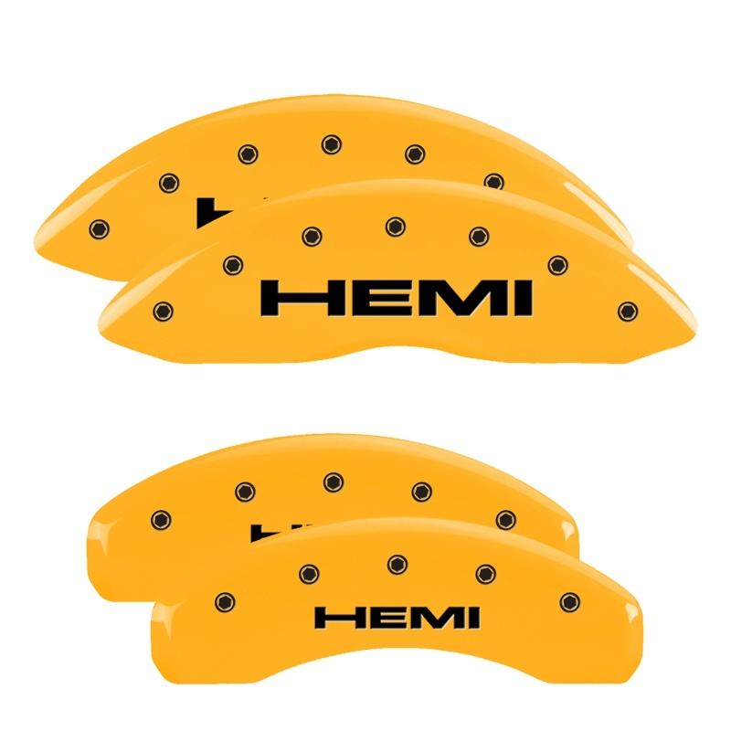 MGP 4 Caliper Covers Engraved Front & Rear Hemi Yellow Finish Black Char 2006 Jeep Commander 42002SHEMYL Main Image