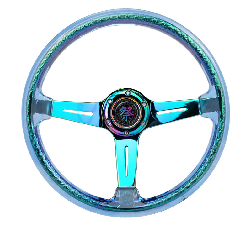 NRG Reinforced Steering Wheel (350mm/2in Deep) Acrylic Steering Wheel - Blue/NeoChrome Spoke Finish RST-027MC-BL