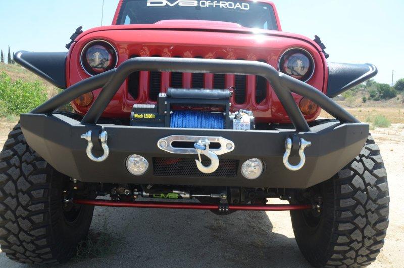 DV8 Offroad 07-18 Jeep Wrangler JK/JL FS-14 Mid Length Steel Front Bumper w/ Fog Lights & LED Lights FBSHTB-14 Main Image