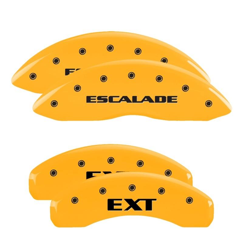 MGP 4 Caliper Covers Engraved Front Escalade Engraved Rear EXT Yellow finish black ch 35015SEXTYL Main Image