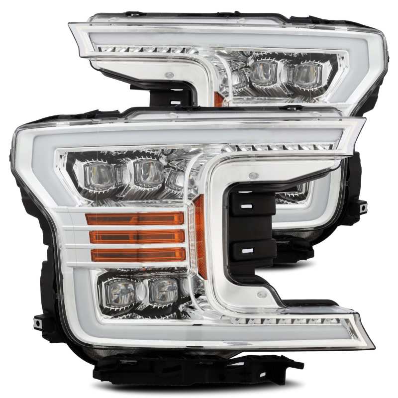 AlphaRex 18-19 Ford F-150 NOVA LED Projector Headlights Plank Style Chrome w/ActivLight/Seq Signal 880181 Main Image