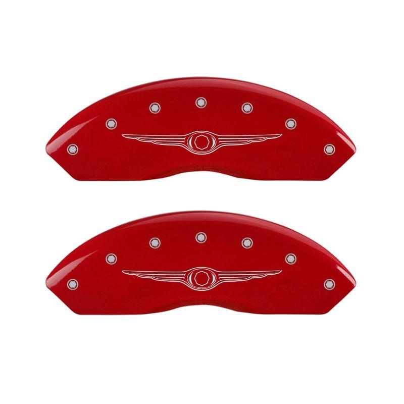 MGP 4 Caliper Covers Engraved Front & Rear Style 1/Chrysler Wing Red finish silver ch 32021SCW1RD Main Image