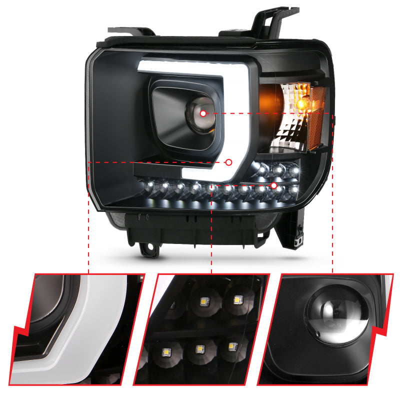 ANZO 2014-2015 Gmc Sierra 1500HD Projector Plank Style Headlight Black W/ Drl 111450