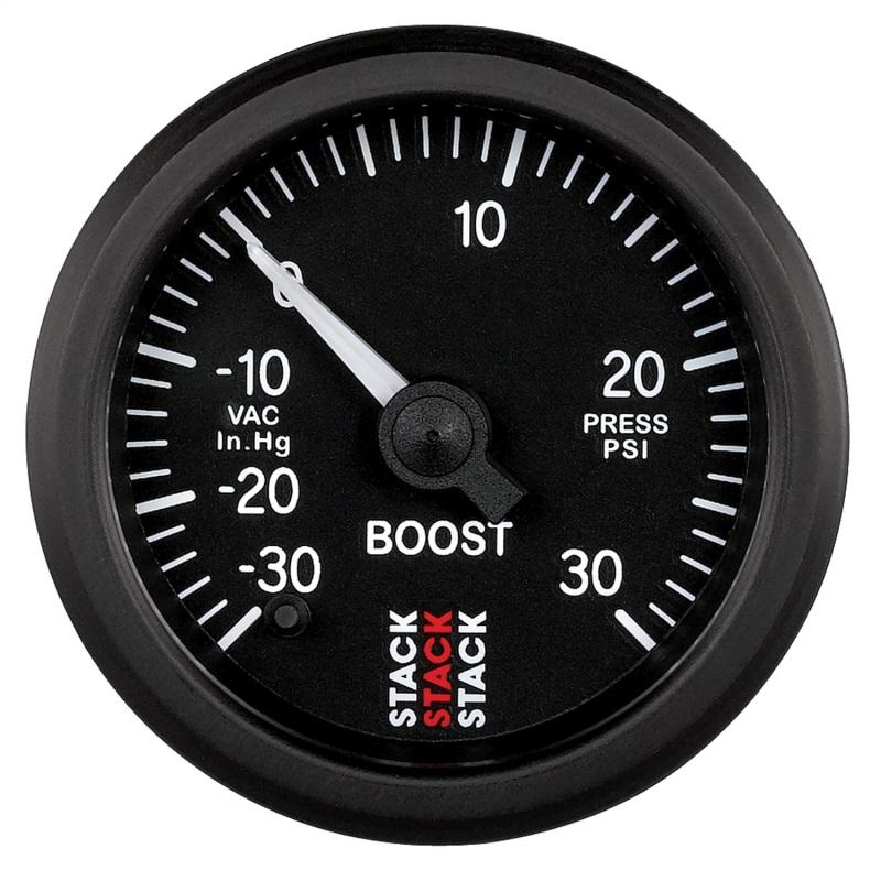 Autometer Stack 52mm -30INHG to +30 PSI (Incl T-Fitting) Pro Stepper Motor Boost Press Gauge - Black ST3312 Main Image