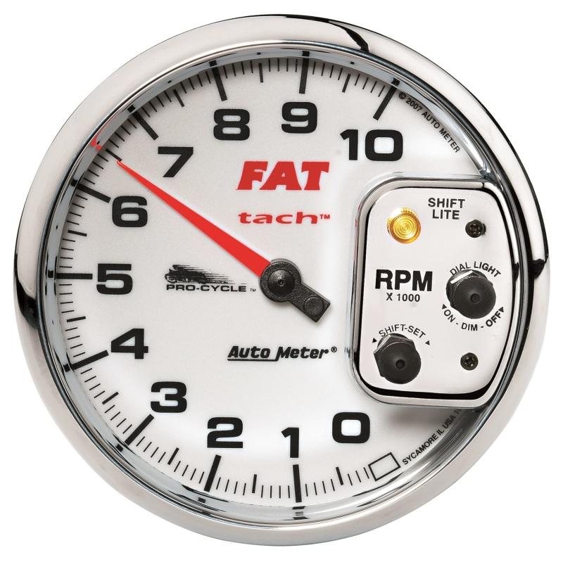 Autometer Pro-Cycle Gauge Tach 5in 10K Rpm Shift- Lite 2&4 Cylinder White Fat Tach 19265 Main Image