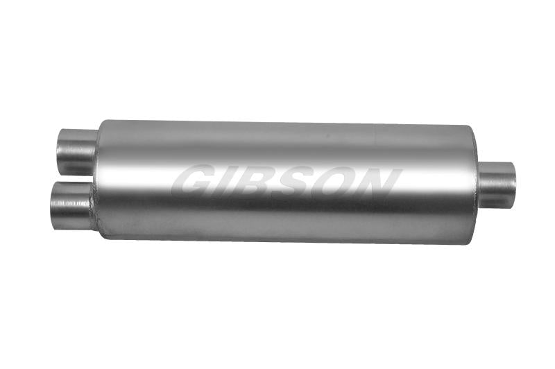 Gibson SFT Superflow Dual/Offset Round Muffler - 8x24in/2.5in Inlet/3in Outlet - Stainless 758250S Main Image