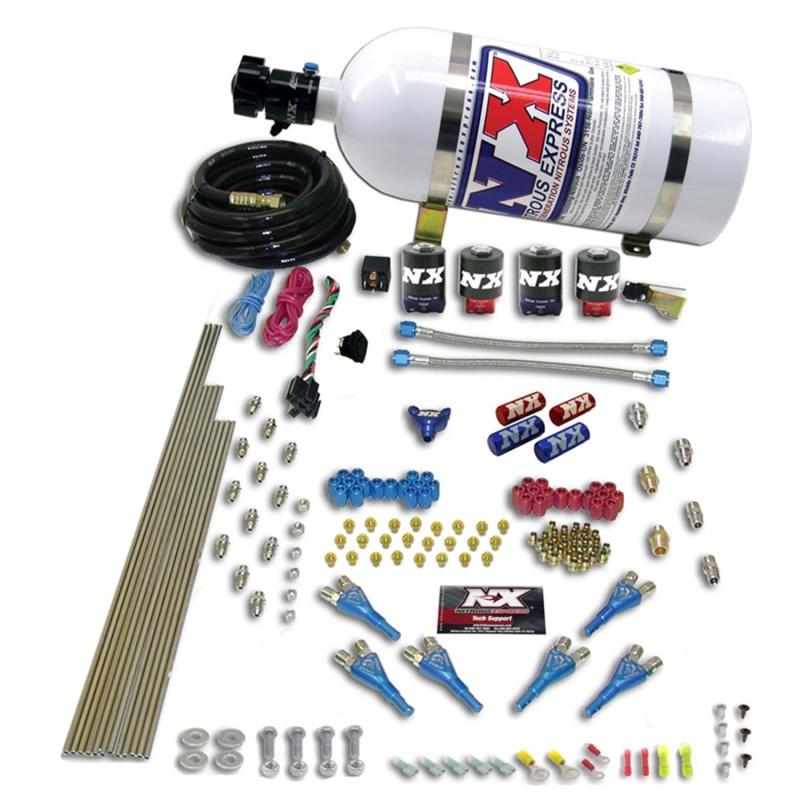 Nitrous Express Pro-Shk/Alc 4 Solenoids Nitrous Kit (250-650HP) w/15lb Bottle 90065-15 Main Image