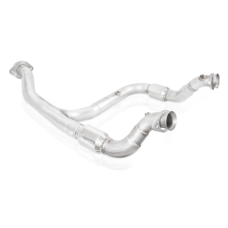 Stainless Works 15-18 F-150 3.5L Downpipe 3in High-Flow Cats Y-Pipe Factory Connection FT16ECODPCAT Main Image