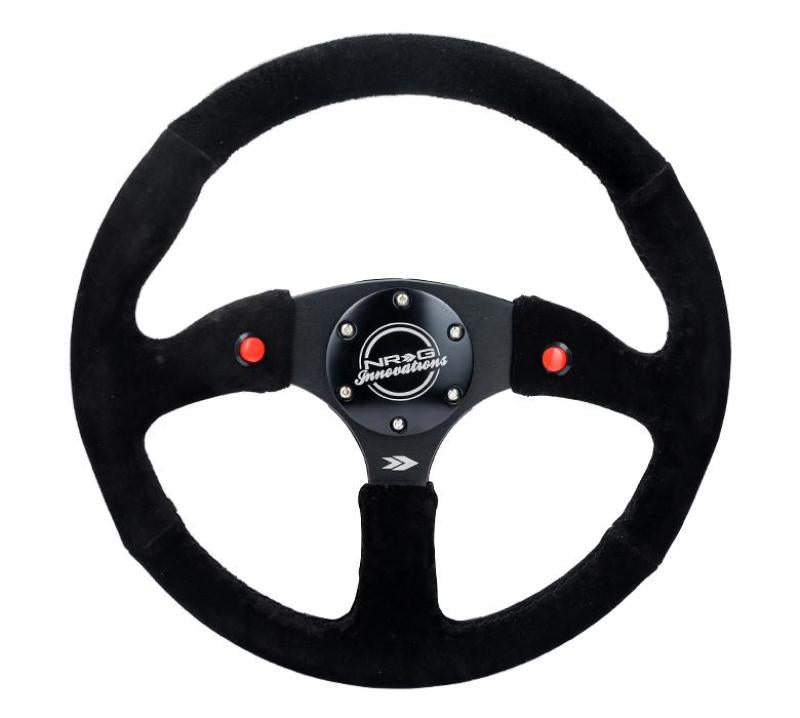 NRG Reinforced Steering Wheel (350mm/ 2.5in. Deep) Sport Suede Racing/ 4mm Matte Black Spoke RST-023D-S