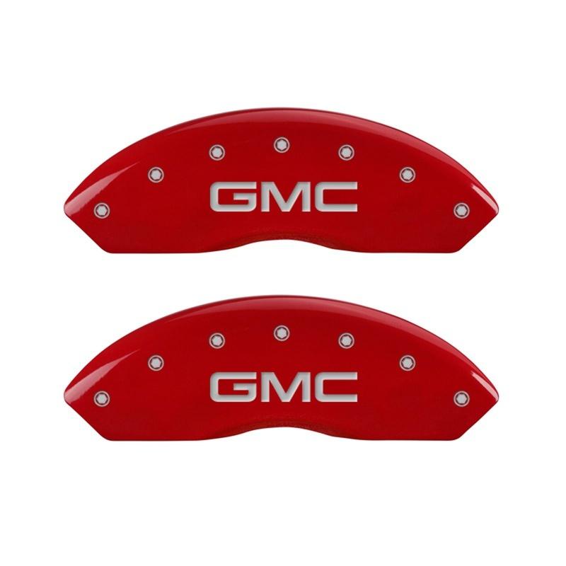 MGP Front set 2 Caliper Covers Engraved Front GMC Red finish silver ch 34012FGMCRD Main Image