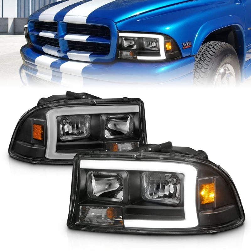 ANZO 97-04 Dodge Dakota/Durango Crystal headlight Set w/ Light Bar Black Housing 111591