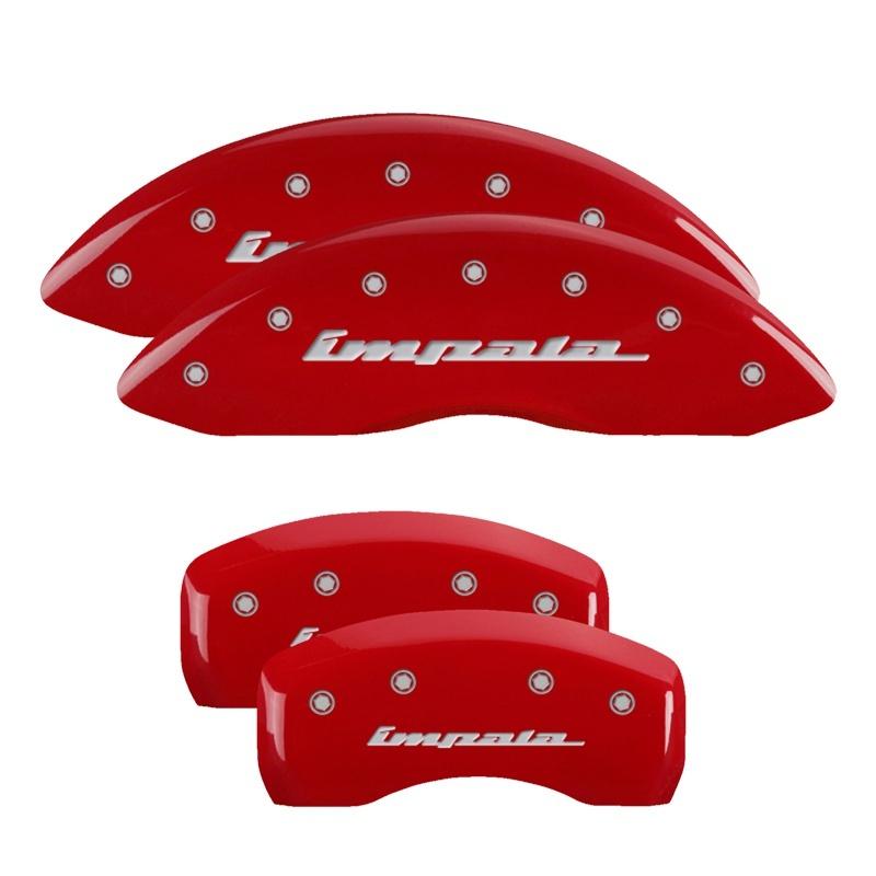 MGP 4 Caliper Covers Engraved Front & Rear Impala Red finish silver ch 14006SIMPRD Main Image