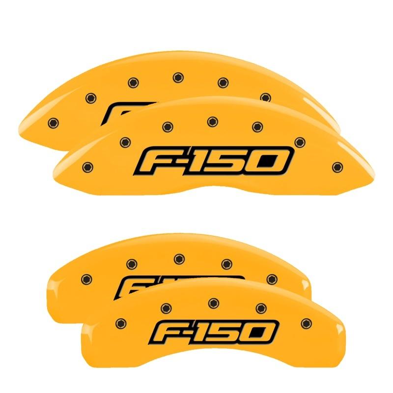 MGP 4 Caliper Covers Engraved Front & Rear Oval Logo/Ford Yellow Finish Black Char 2013 Ford F-150 10219SF15YL Main Image