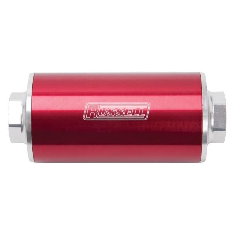 Russell Performance Profilter Fuel Filter 6in Long 10 Micron -10AN Inlet -10AN Outlet - Red 649251 Main Image