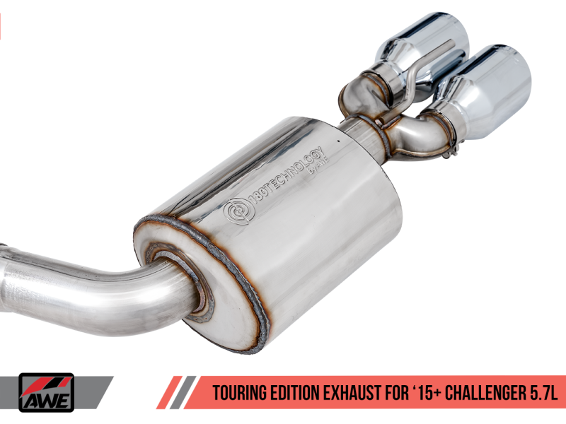 AWE Tuning 2015+ Challenger 5.7L Touring Edition Exhaust - Non-Resonated - Chrome Silver Quad Tips 3020-42076