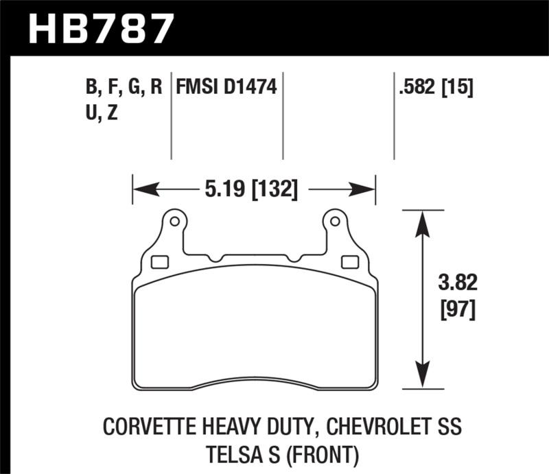 Hawk 15-17 Chevy Corvette Z06 / 10-15 Chevy Camaro 6.2L HPS Street Front Brake Pads HB787F.582 Main Image