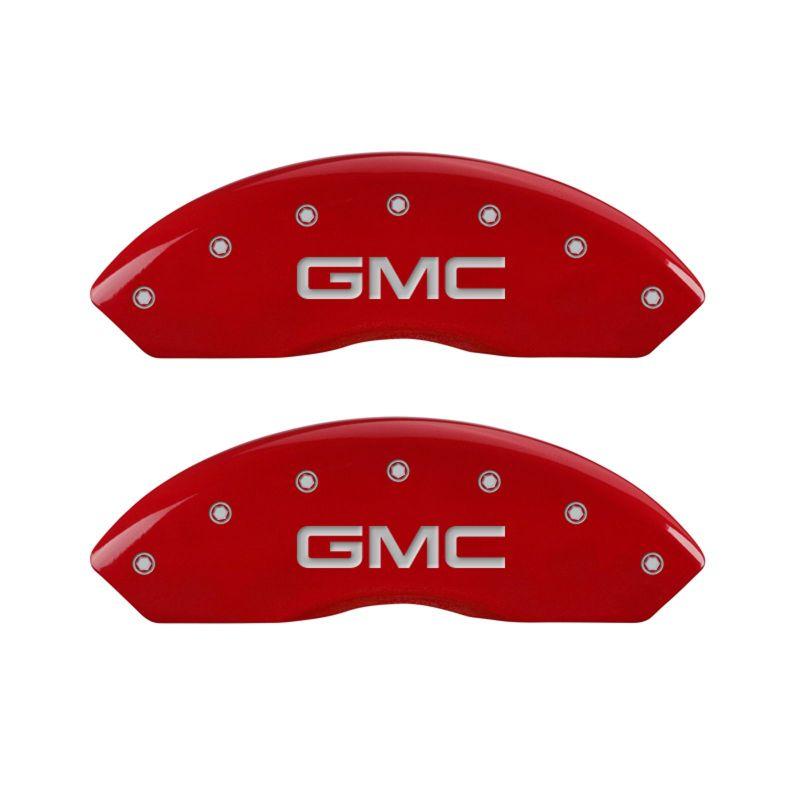 MGP 4 Caliper Covers Engraved Front & Rear GMC Red finish silver ch 34209SGMCRD Main Image