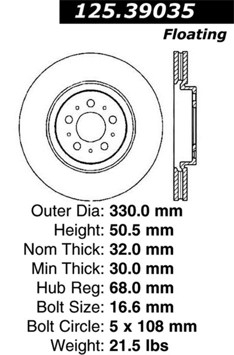 Stoptech 04-07 Volvo S60 / V70 Premium Front CryoStop Brake Rotor 125.39035CRY Main Image